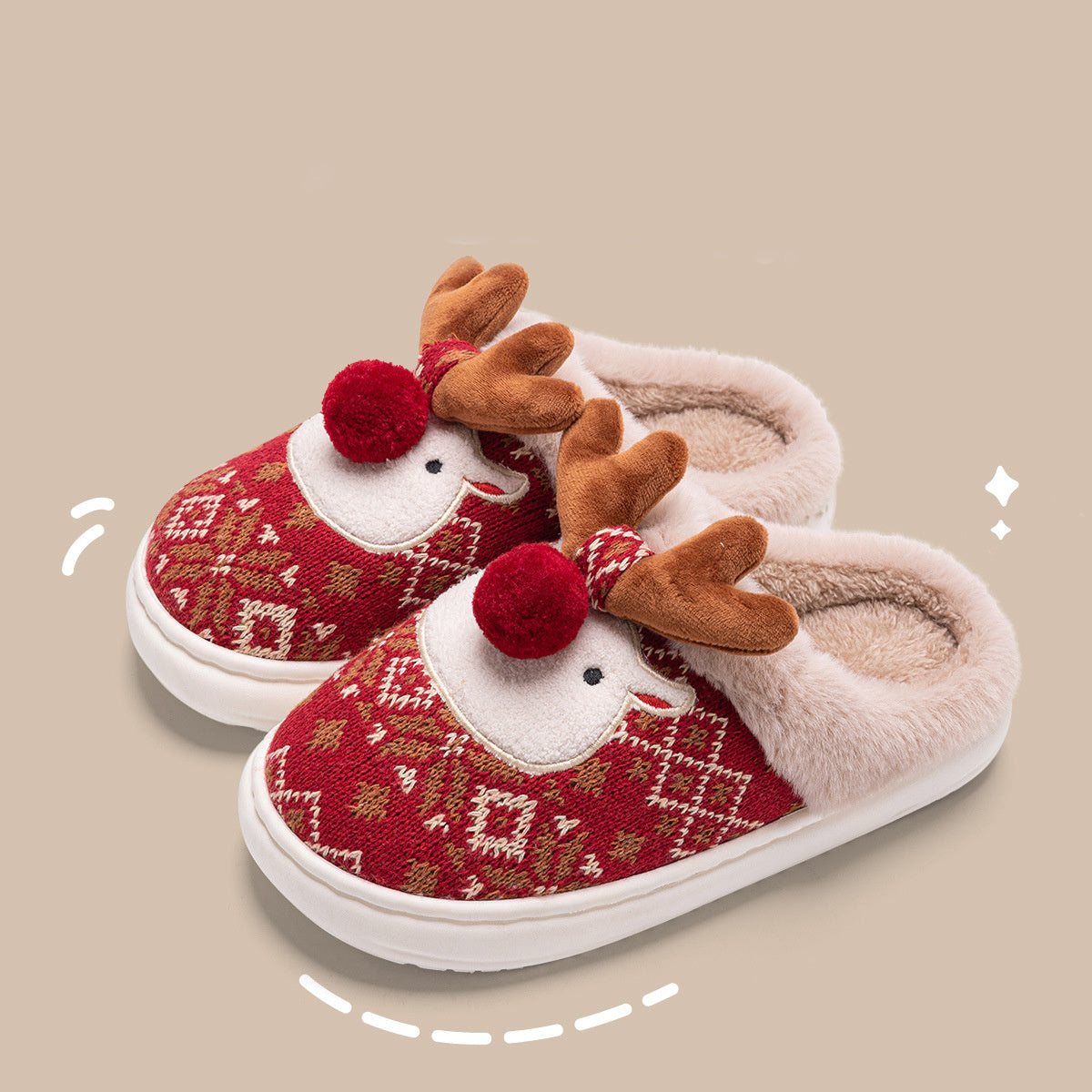 Christmas Elk Plush Slippers - Cozy Non-Slip Winter House Shoes
