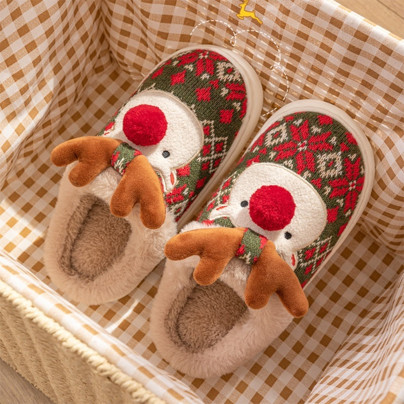 Christmas Elk Plush Slippers - Cozy Non-Slip Winter House Shoes