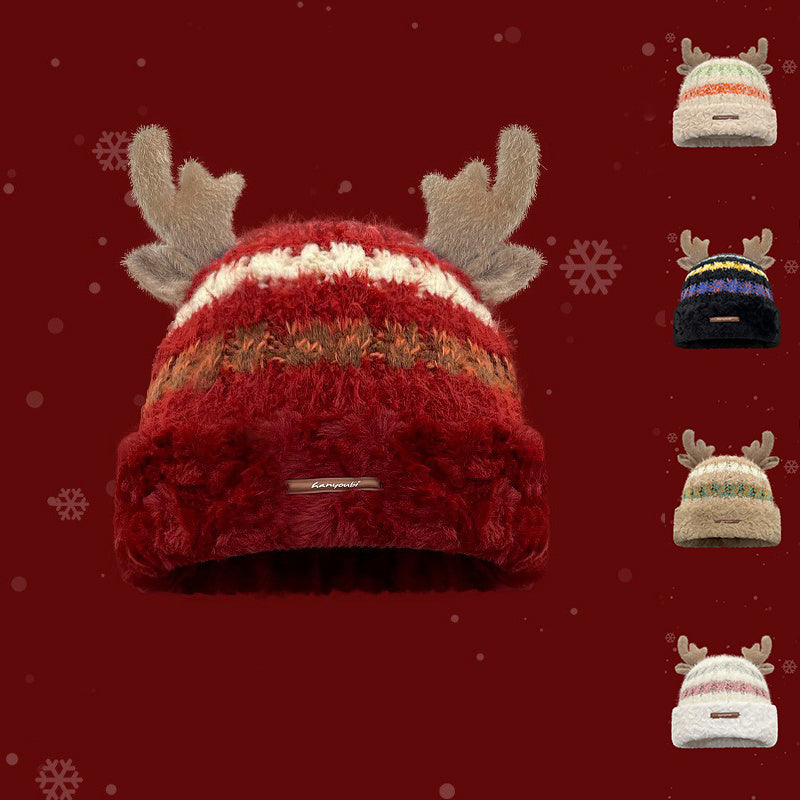 Creative Antler Hat & Bag 2-in-1, Reindeer Knitted Christmas Beanie That Converts Into A Festive Storage Bag For Women & Kids