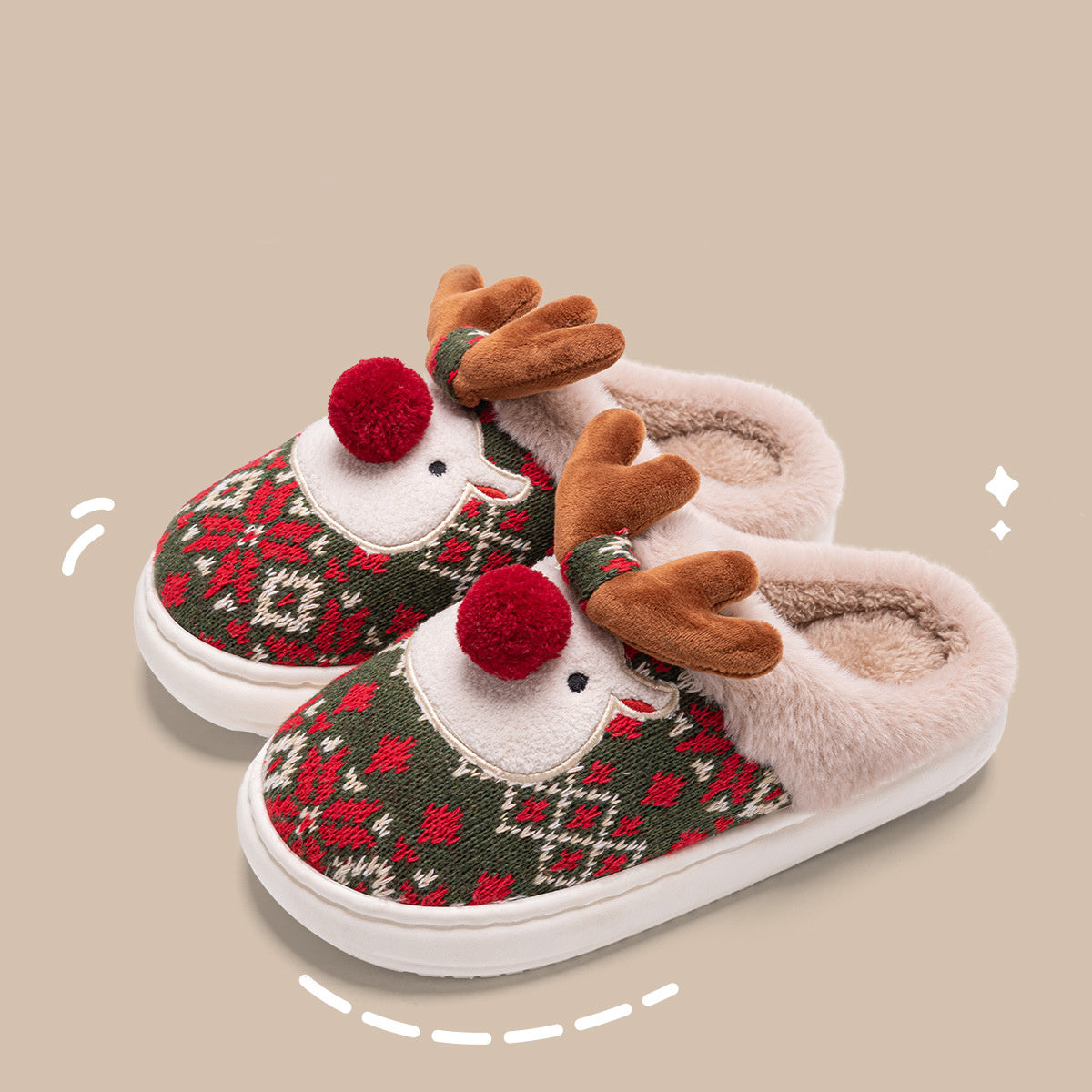 Christmas Elk Plush Slippers - Cozy Non-Slip Winter House Shoes