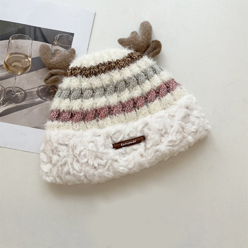 Christmas Knitted Winter Hat with Deer Antlers