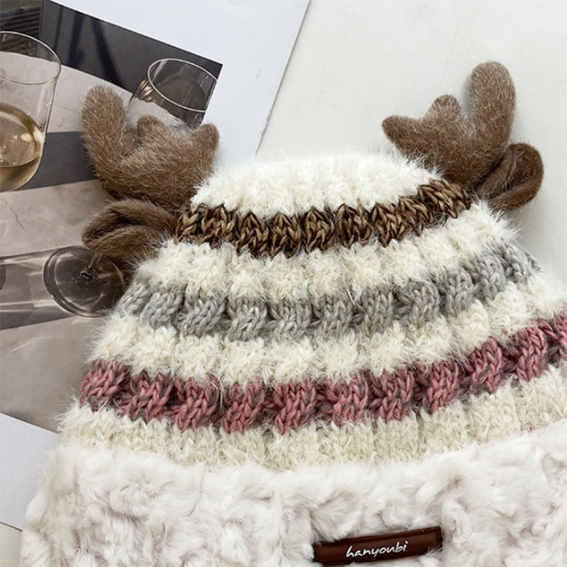 Christmas Knitted Winter Hat with Deer Antlers